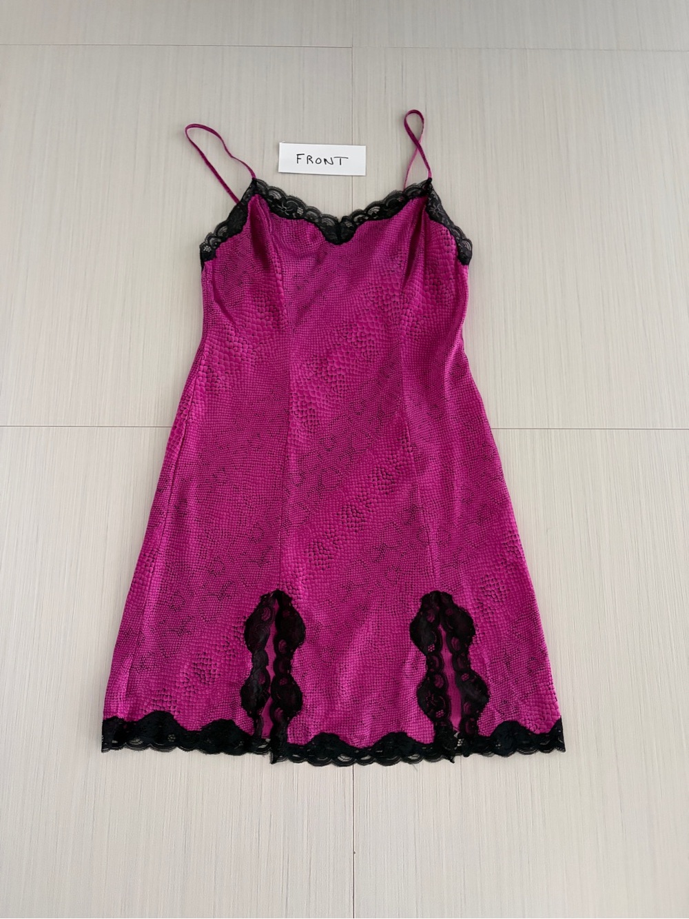 Women's Magenta Lace-Trim Silk Chemise